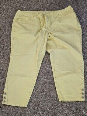 CJ Banks Yellow Casual Pants with Button-Hem Detail